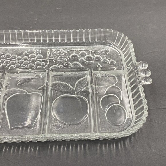 Vtg Indiana Glass Relish Tray Dish Embossed Fruit Divided 5-Part Serving Clear‎ - Picture 4 of 12